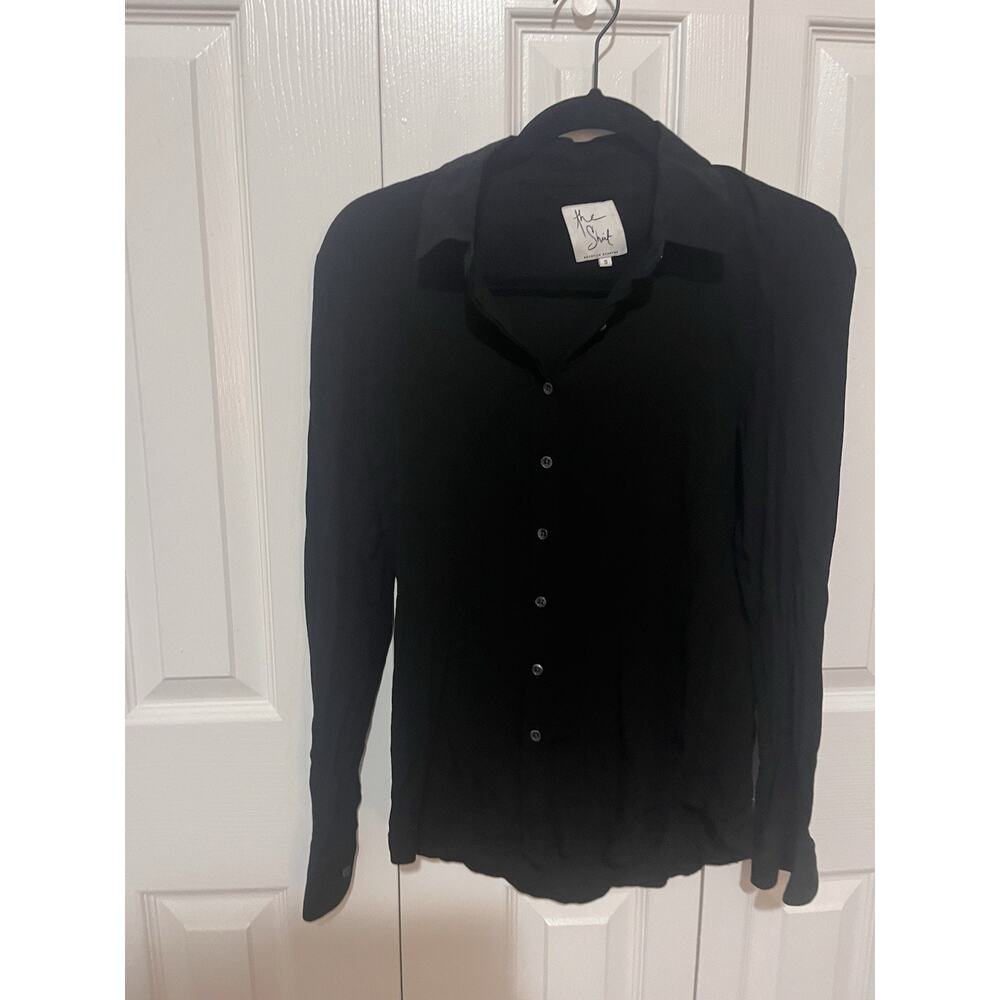 The Shirt Rochelle Behrens Long Sleeve Button Up Blouse Black Small